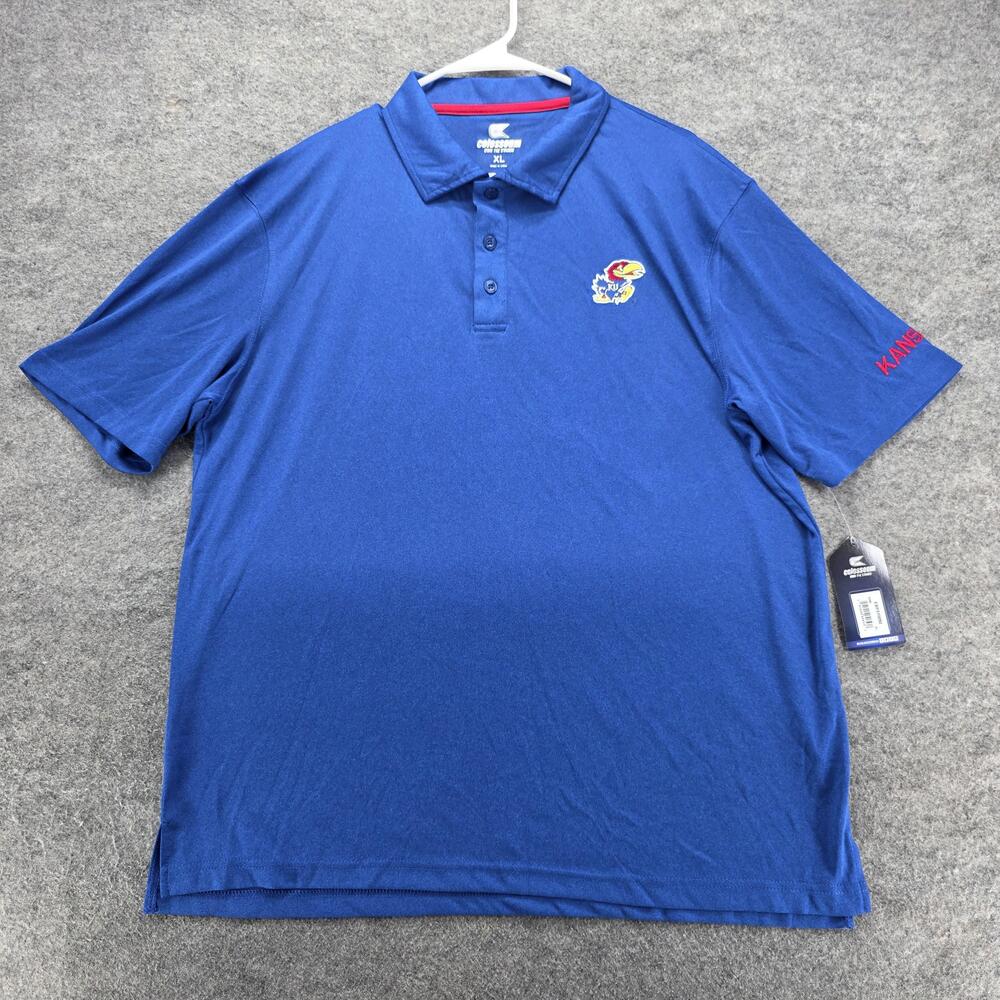 Kansas Jayhawks Shirt Mens XL Blue Polo NCAA College Basketball Short Sleeve